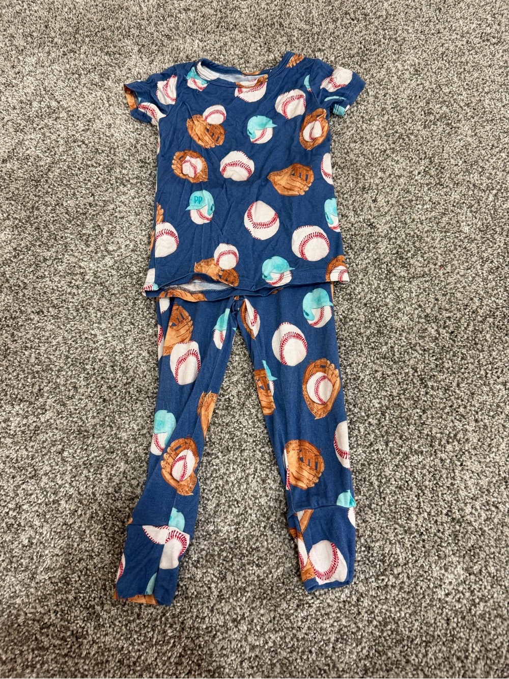 Posh Peanut Navy Blue Baseball Print Kids Pajama Set